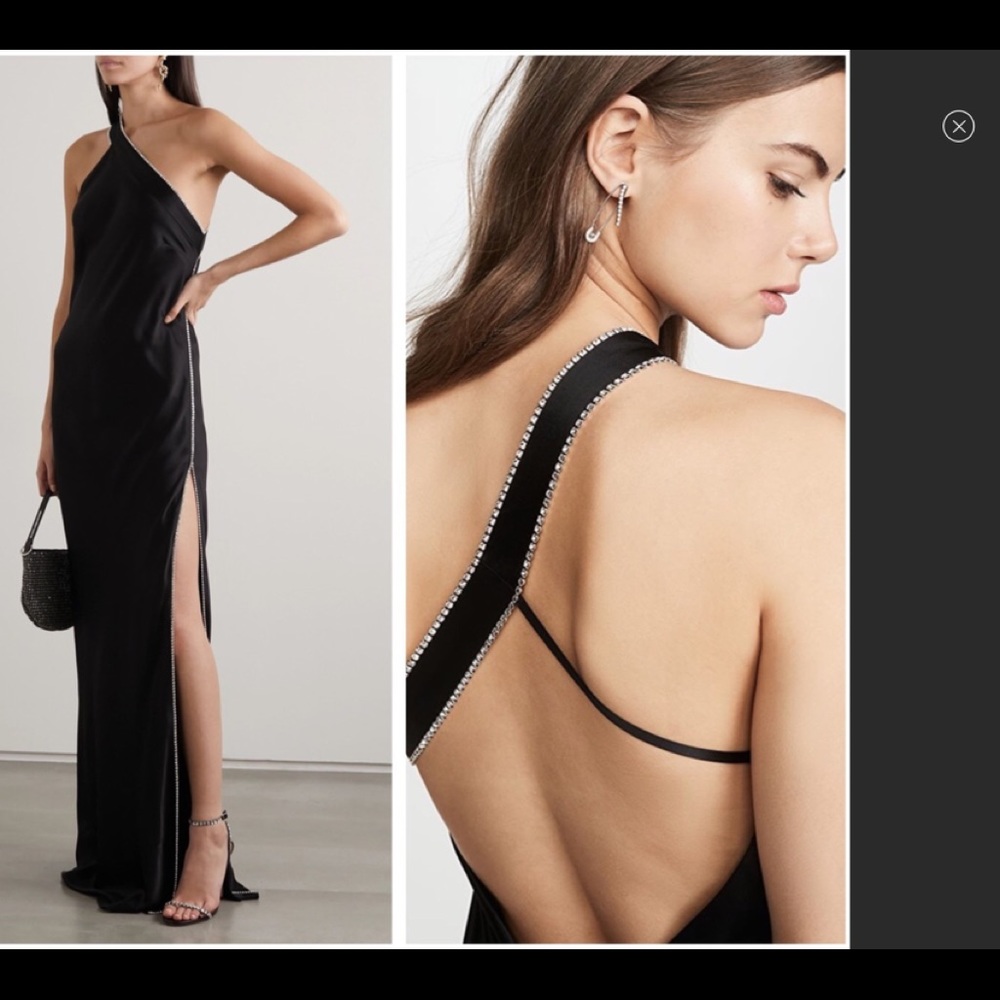 Michelle Mason One Shoulder Crystal Satin Gown